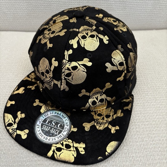 T.S.C. Gold Skulls The‎ Supreme Cap Velour Low Profile Black Adjustable OSFA - Picture 1 of 7